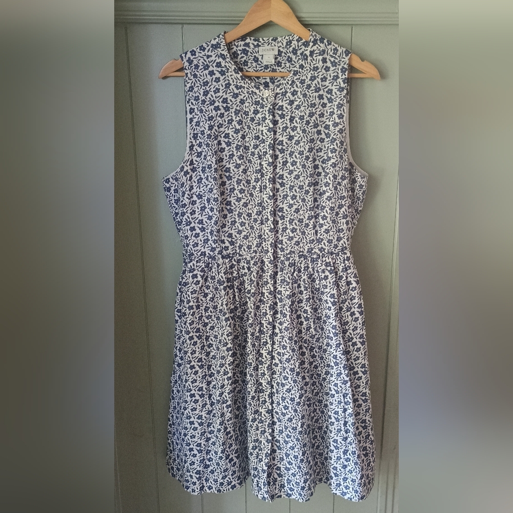 J. Crew Sleeveless Floral Fit-and-Flare Dress in Navy and White